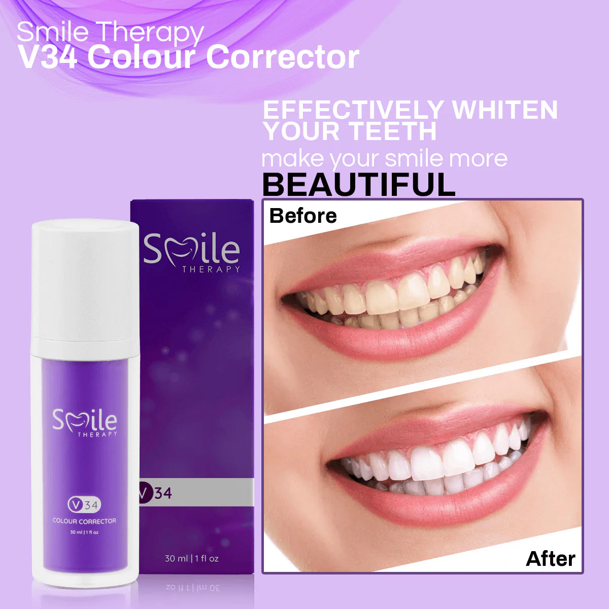 Hismile V34 Corrector Dental Morado Original – Dientes Más Blancos al Instante | Sin Peróxido y Sin Sensibilidad